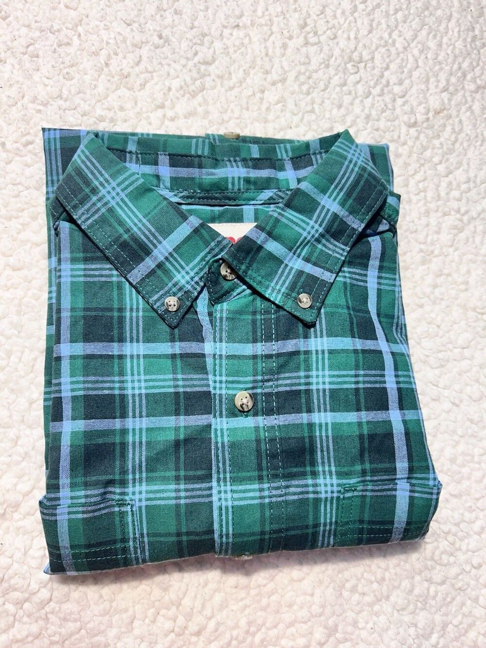 Wrangler Rugged Wear Men's Size L Plaid Button Up Shirt Green Long Sleeve